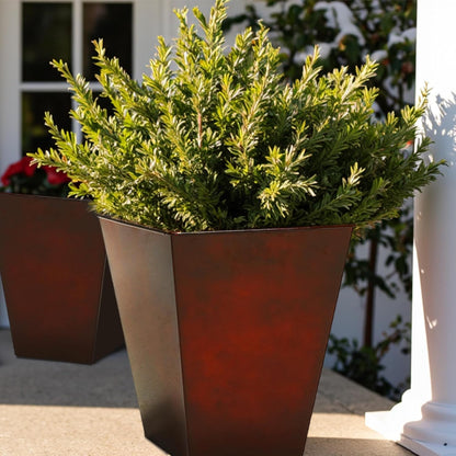 Worth Garden Large Metal Glazed Floor Planter Set of 2-14" Dia x 18" H - Luxurious Glossy Finish