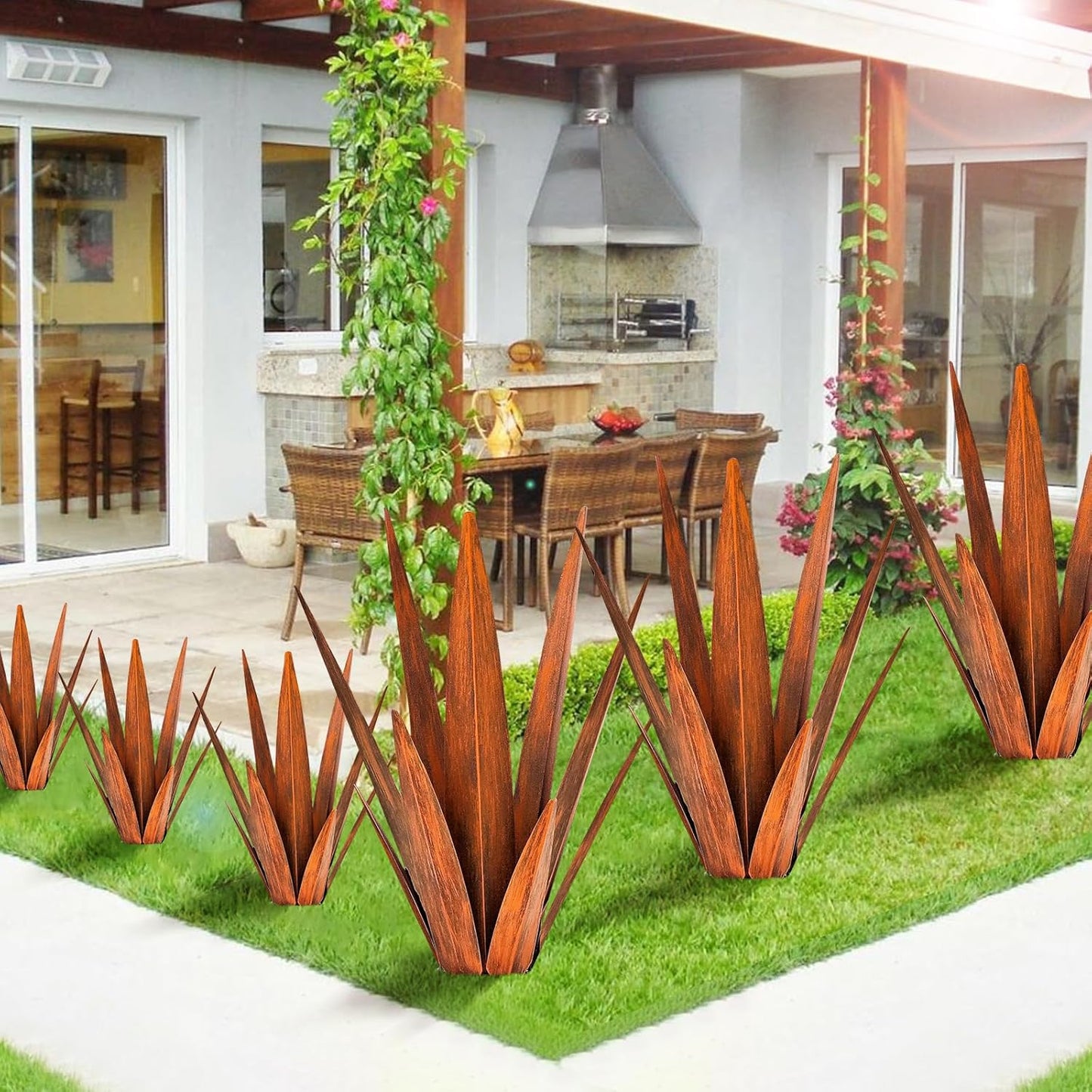 Metal Agave Plants, Tequila Rustic Sculpture, Metal Yard Art, Outdoor Lawn Ornaments Yard Stakes