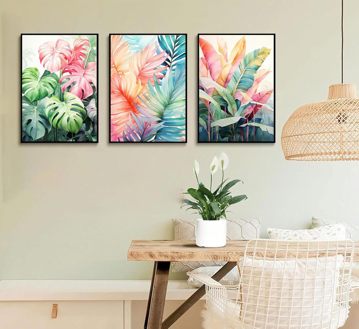 3pcs Tropical Botanical Canvas Wall Art Monstera Leaves Posters Botanical Prints Bohemian style