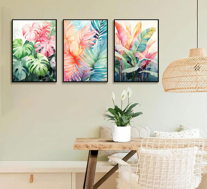3pcs Tropical Botanical Canvas Wall Art Monstera Leaves Posters Botanical Prints Bohemian style