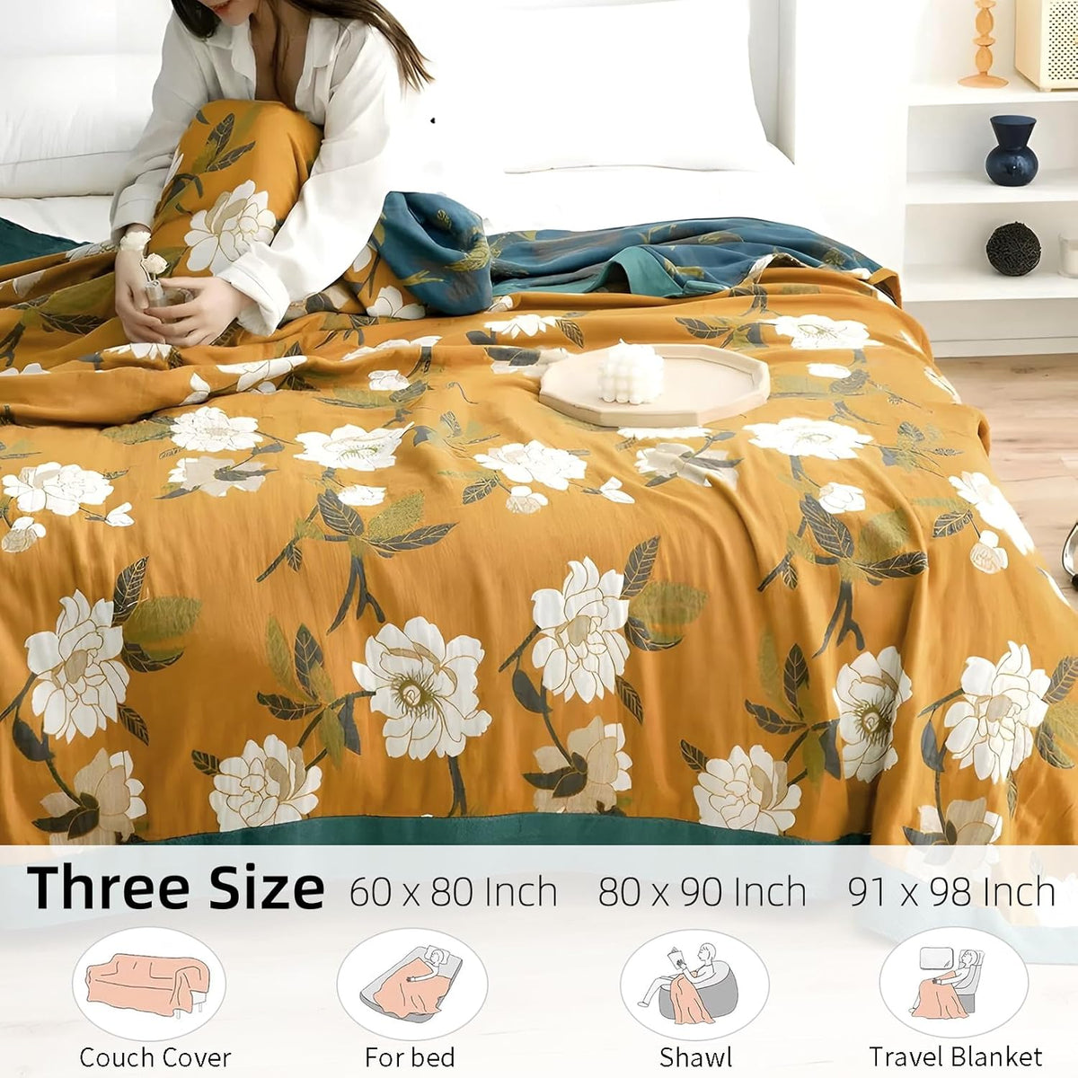 Boho Throw Blanket for Bed - 100% Pure Cotton Ultra Soft Rustic Quilt - Farmhouse Decor Bed