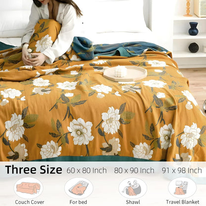 Boho Throw Blanket for Bed - 100% Pure Cotton Ultra Soft Rustic Quilt - Farmhouse Decor Bed