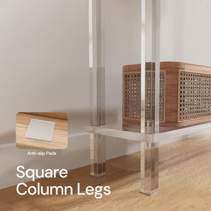 Acrylic Narrow Console Table for Entryway, 7.6" D x 39.4" W x 31.5" H, Square Legs, Skinny Entry