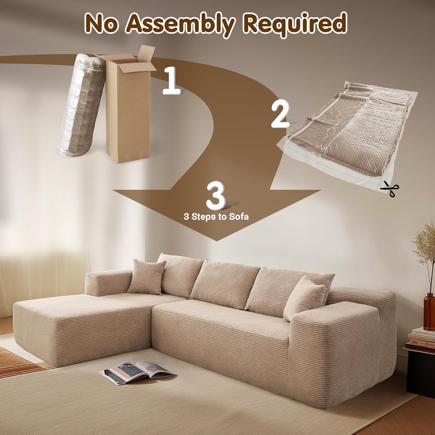 ovios 104" Cloud Sectional Couch with L-Shape Chaise,Modern Modular Sofa with Deep Seat