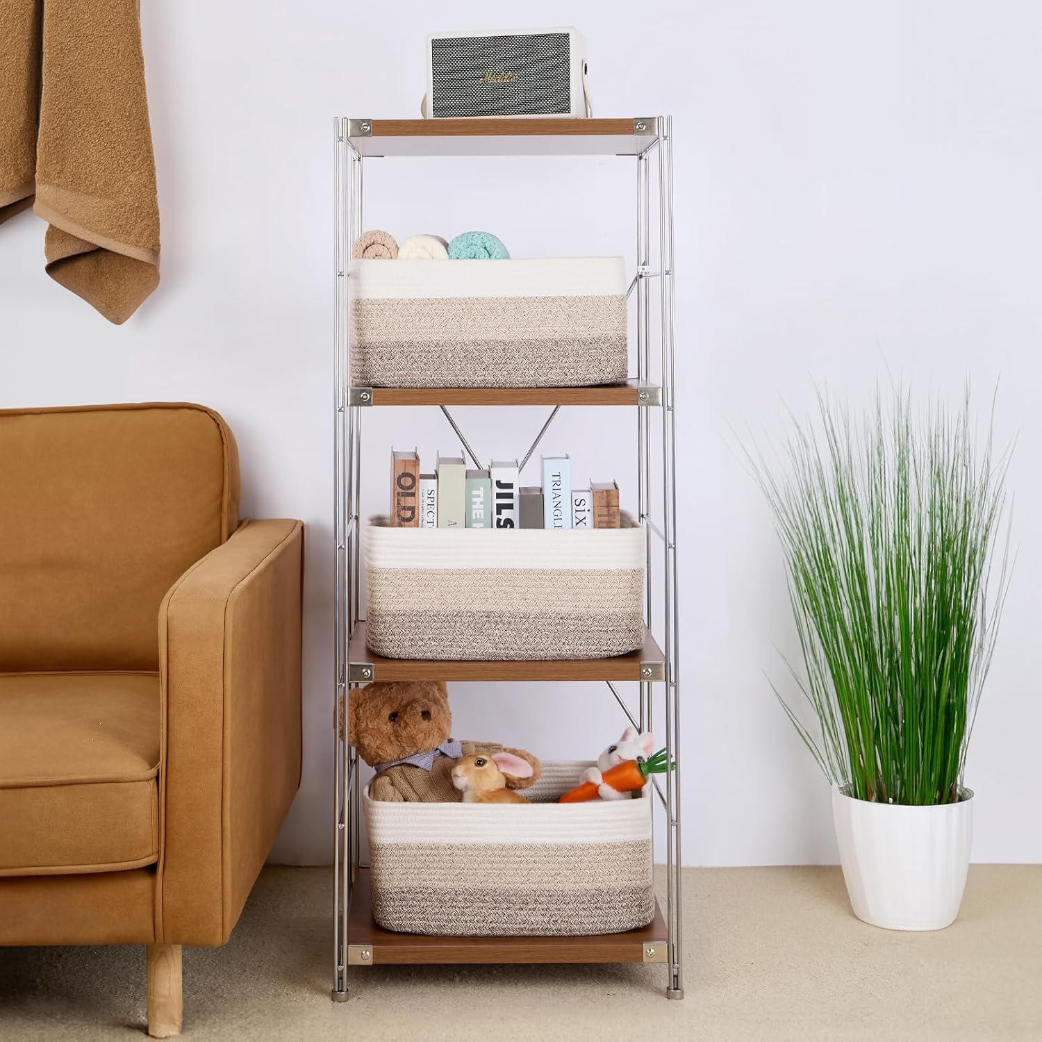 Large Storage Baskets for Shelves, Closet Organizers Bins for Clothes Blanket Towels, Baby Nursery