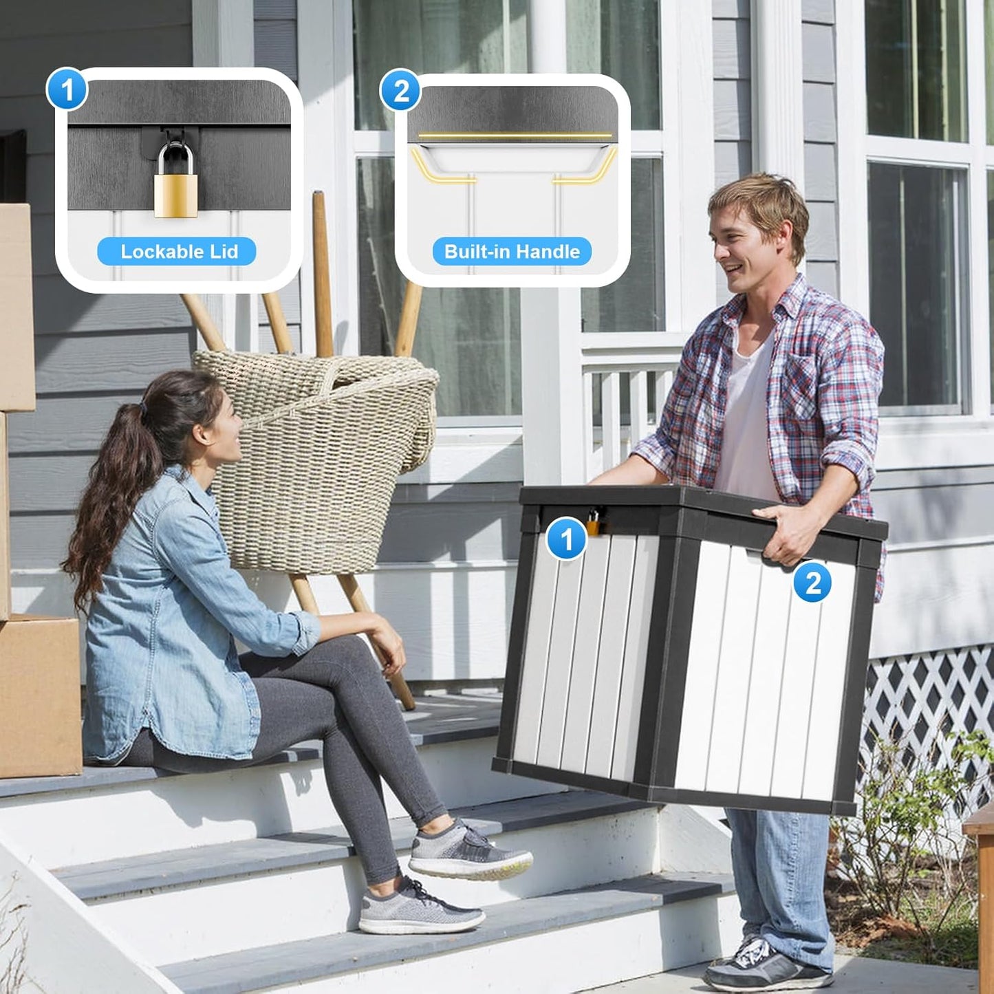 50 Gallon Resin Deck Box, Lockable Outdoor Storage Box for Patio Cushions Storage Furniture,Garden