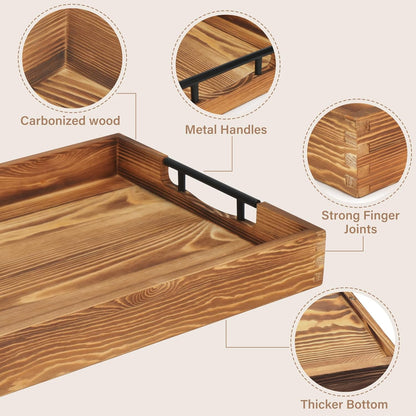 LotFancy Large Ottoman Tray for Living Room, 17x13'' Wood Serving Tray with Handles, Home Décor for