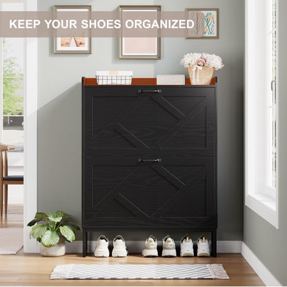Nicetree Shoe Storage Cabinet with 2 Flip Drawers, Freestanding Shoe Organizer, Shoe Cabinet with