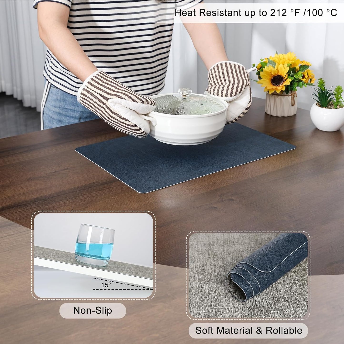 Myir JUN Placemats Dual Sided, Faux Leather Place Mats Indoor Set of 8 for Dining Table Non-Slip