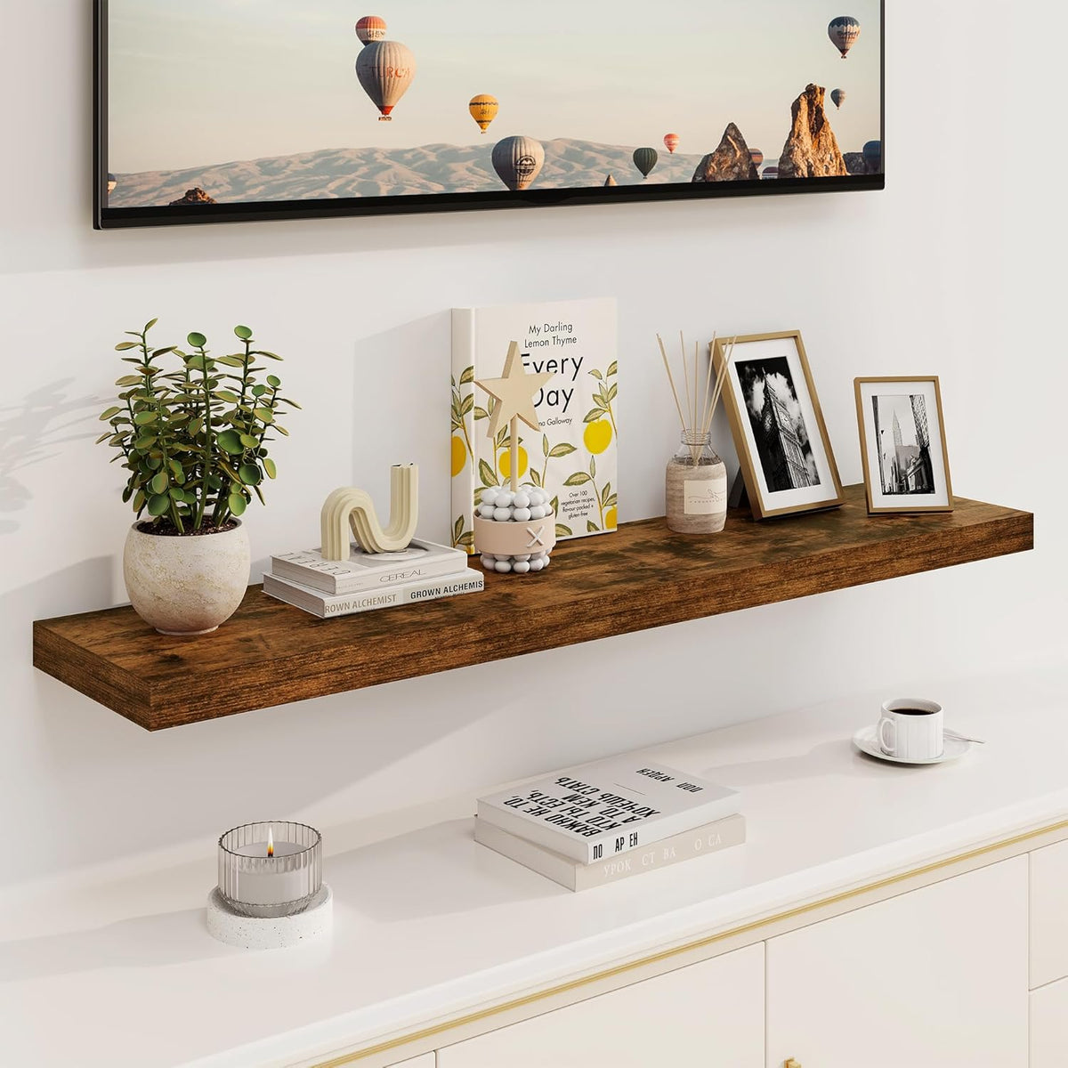 Fun Memories Floating Shelves, 8 Inch Deep Floating Shelves, Rustic Wood Fireplace Mantel 48 in
