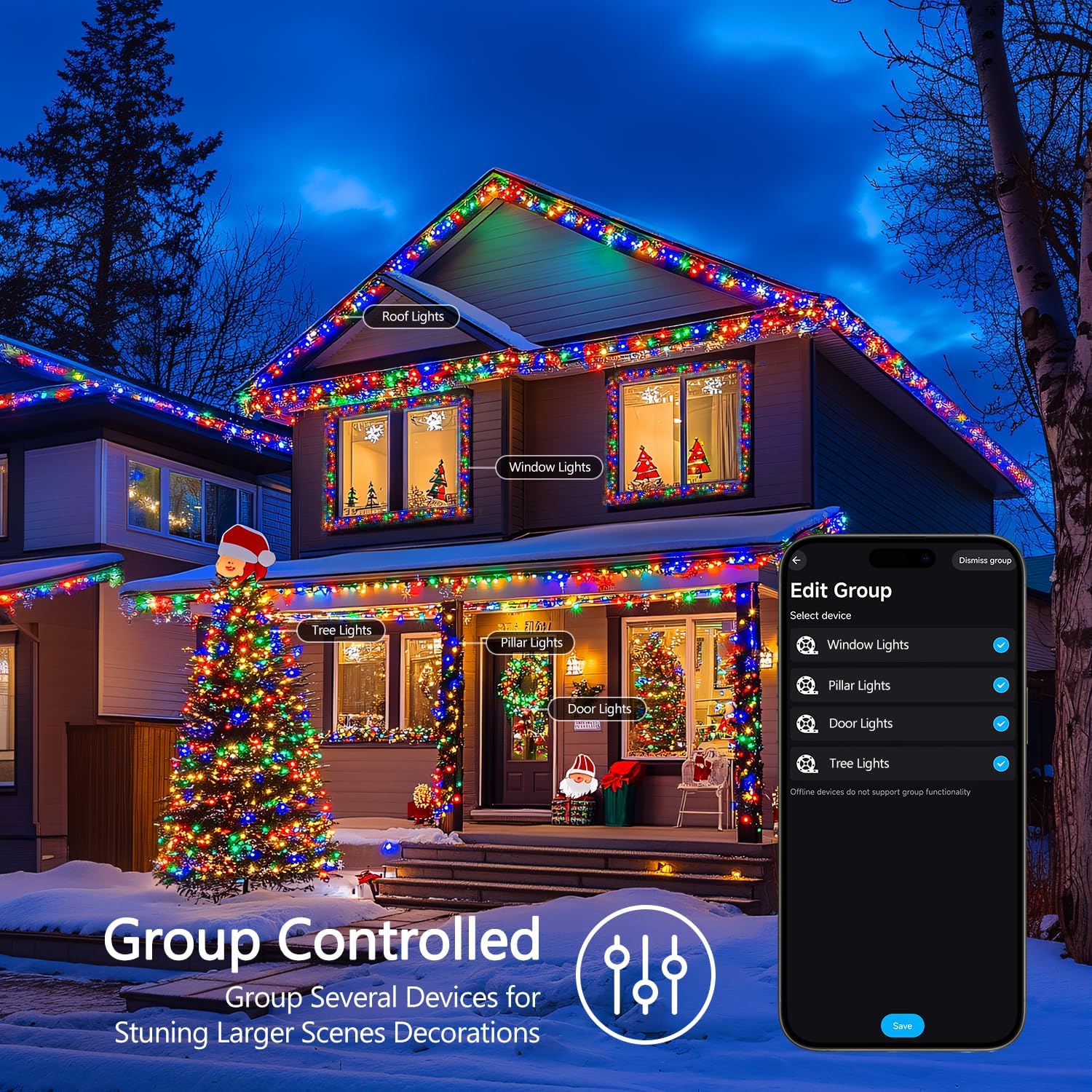 JMEXSUSS 100 LED RGB Christmas Tree Lights Indoor, 33ft Smart Color Changing Christmas Lights