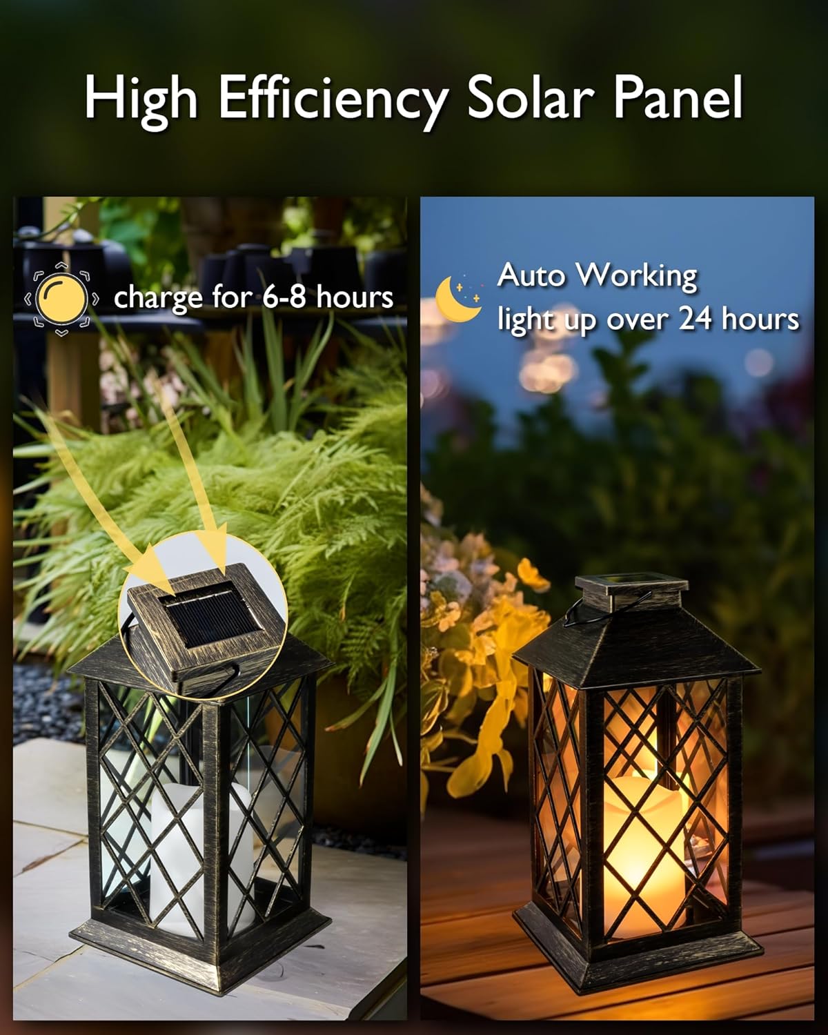 Homemory Solar Lanterns Outdoor Waterproof Hanging with Flickering Flameless Candles, 2 Pack Garden