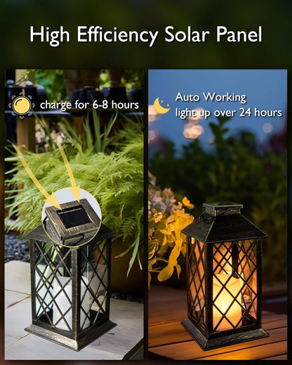 Homemory Solar Lanterns Outdoor Waterproof Hanging with Flickering Flameless Candles, 2 Pack Garden