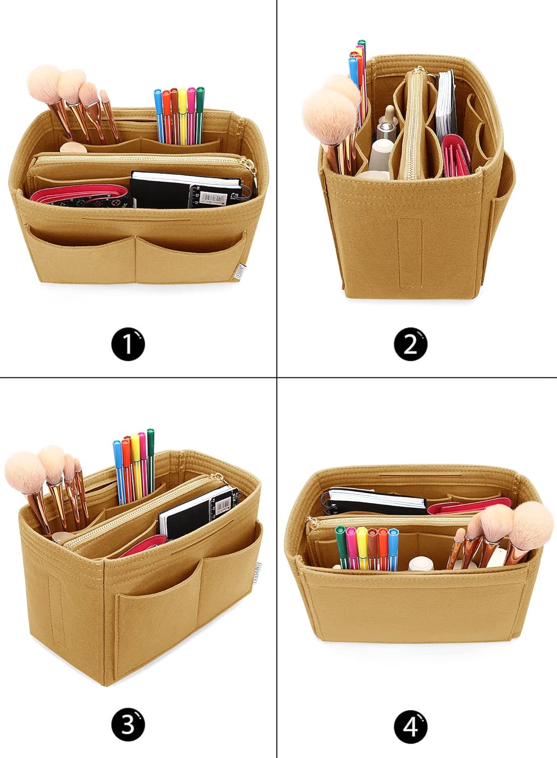 LEXSION Felt Purse Bag Organizer Insert with zipper Bag Tote Shaper Fit Speedy Neverful PM MM