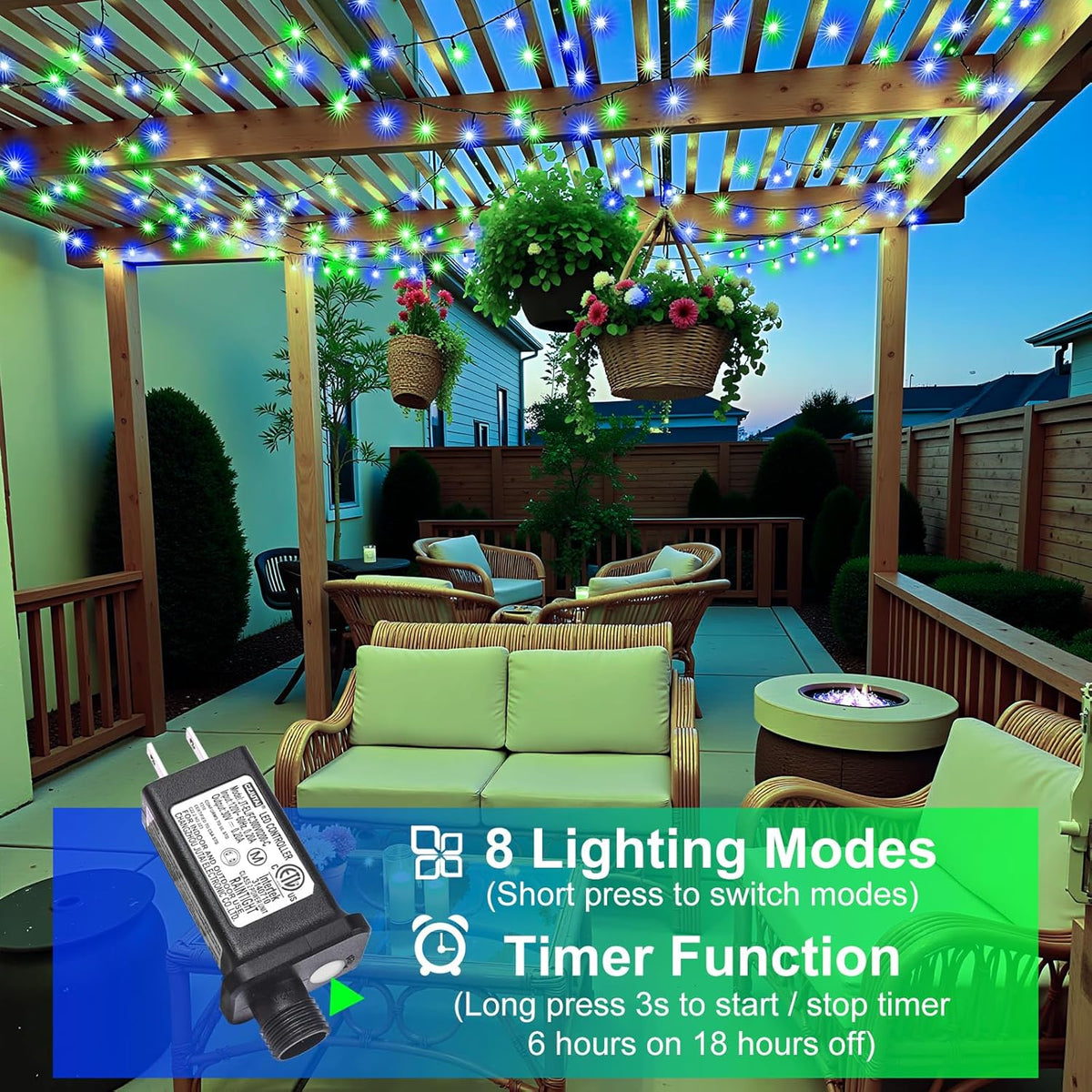 100FT 300 LED Christmas Lights Outdoor, Christmas Tree Lights with 8 Modes Waterproof, Plug in