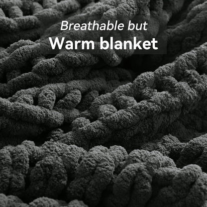Chunky Knit Throw Blanket, 60''*80'' Knitted Throw Chenille Yarn for Bed Couch, Handmade Dark Grey