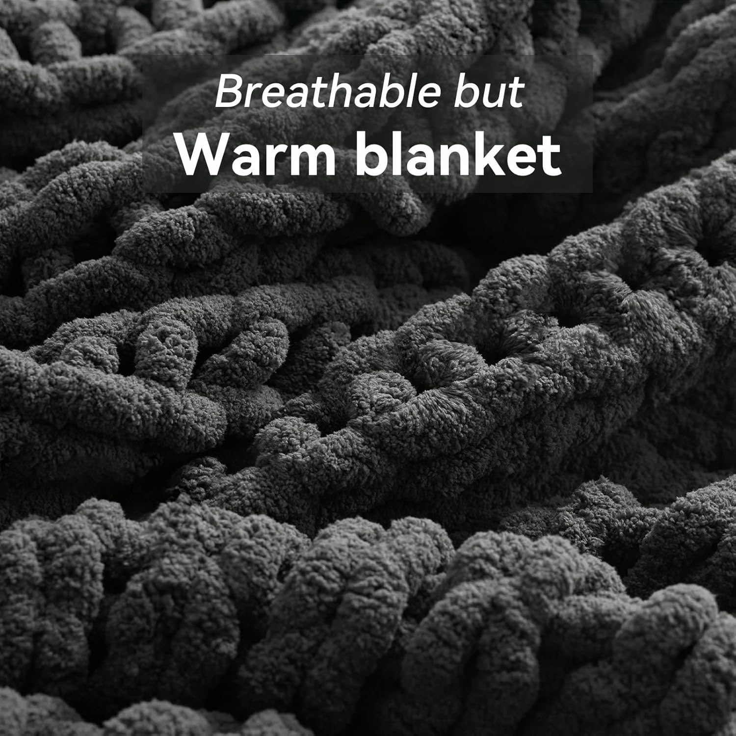Chunky Knit Throw Blanket, 50''*60'' Knitted Throw Chenille Yarn for Bed Couch, Handmade Dark Grey