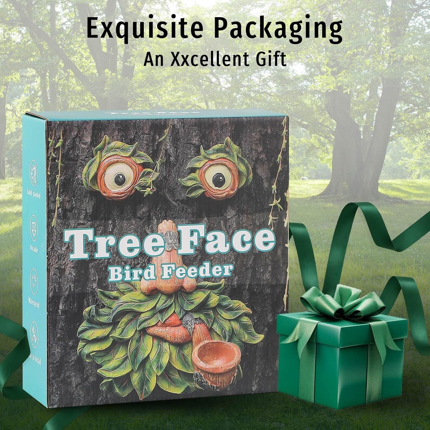 Tree Face Decor Outdoor,Whimsical Outdoor Art with Bird Feeder,Tree Hugger Bark Ghost Face