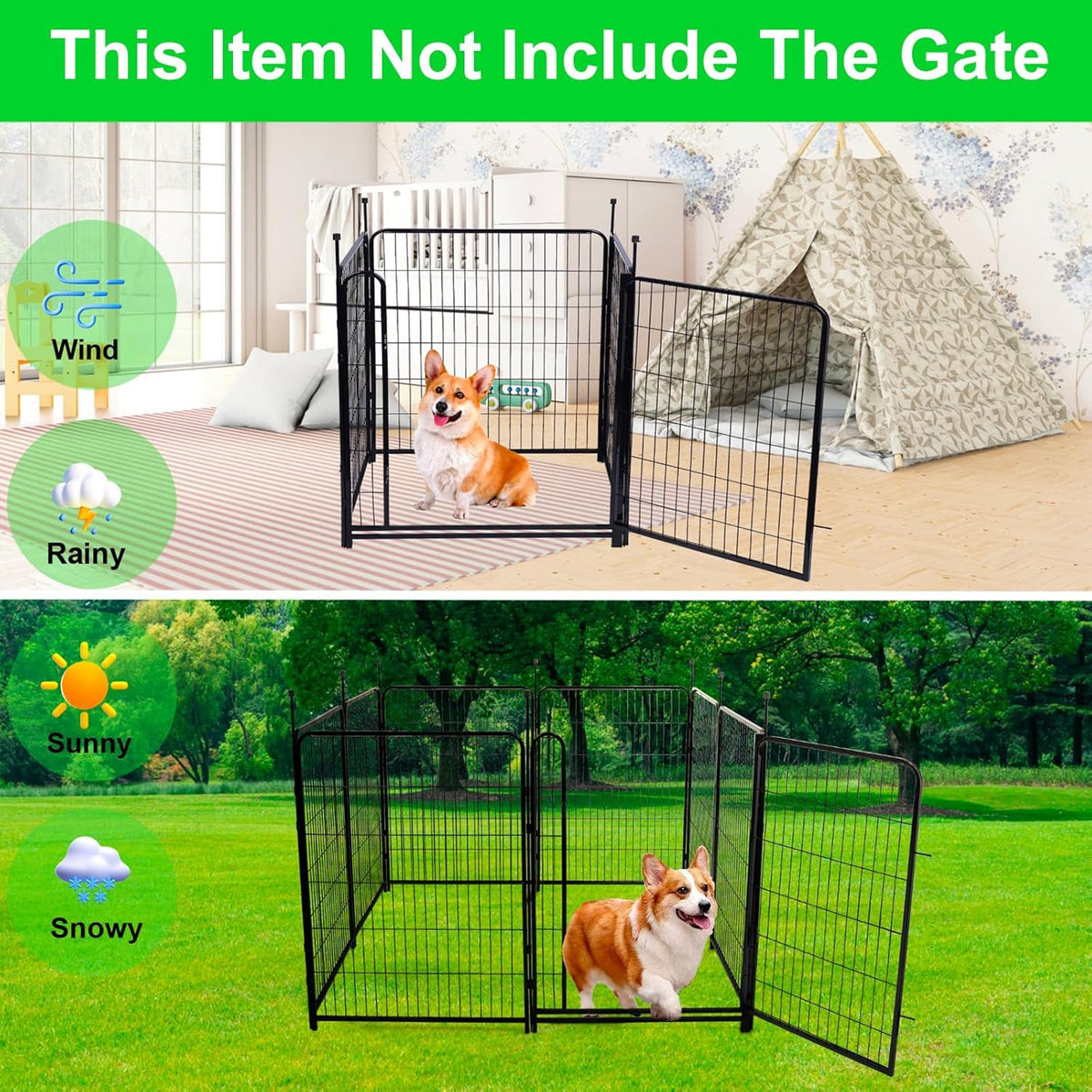 Tall Garden Fence Without Gate, 54 in(H) Dog Fences for The Yard, 8 Panels Total 17.7 Ft(L) Outdoor