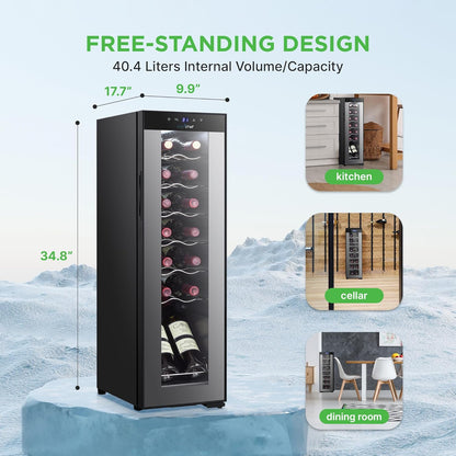 NutriChef Single-Zone Wine Cooler & Chiller – Digital Touch Control, Airtight Seal, 14-Bottle