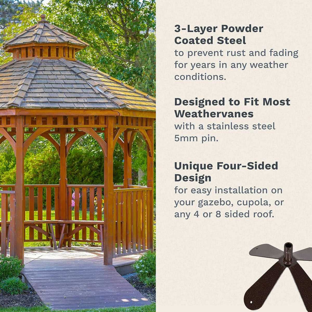 EZ Vane Birdhouse Weathervane — 4-Sided Mount, Wind Cups, Antique Copper Finish, Steel with Durable