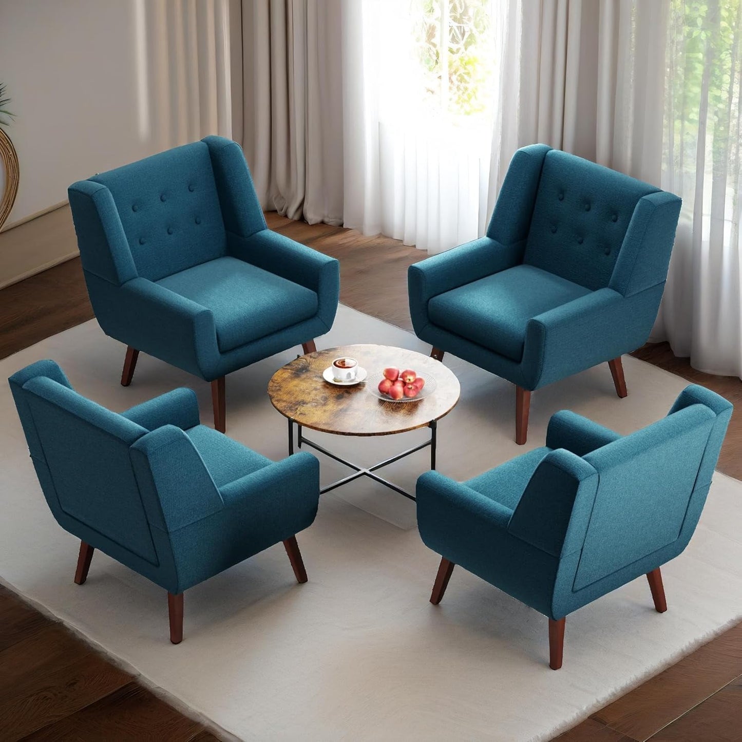 HUIMO Accent Chairs Set of 4, Upholstered Button Tufted Armchair, Linen Fabric Sofa Chairs for