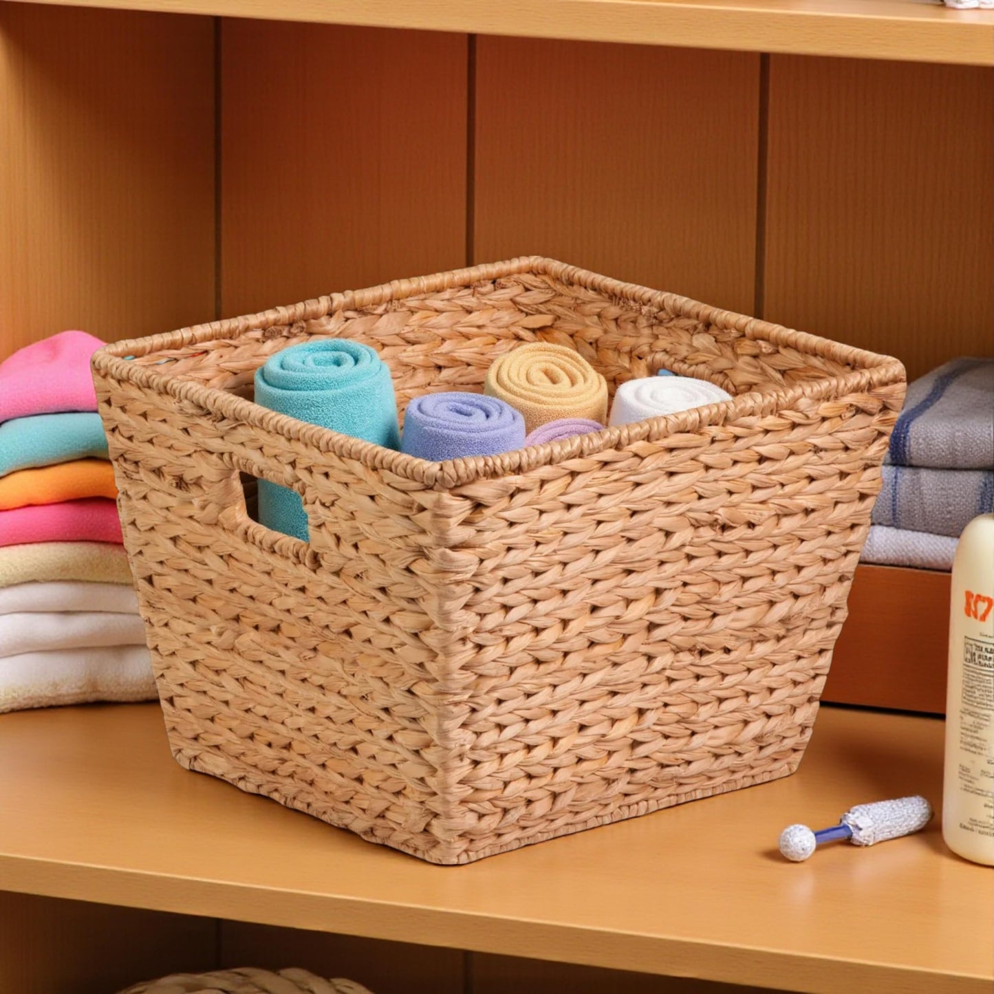 Honey-Can-Do Natural Water Hyacinth Tall Storage Basket with Built-In Handles, 15.75 x 14.5 x 12