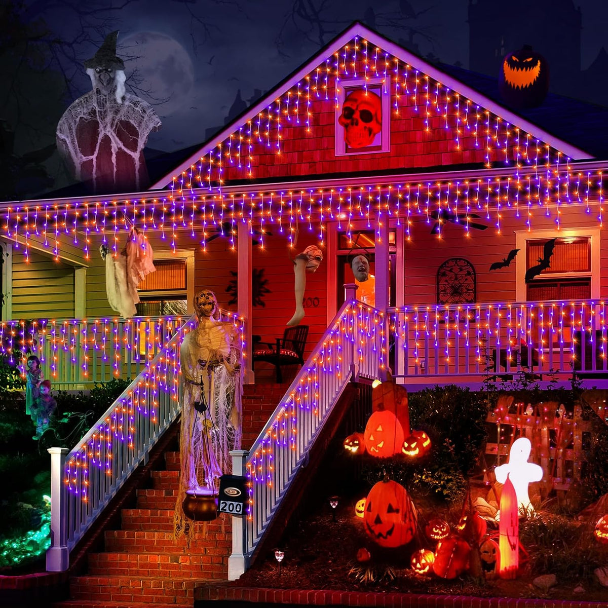 KNONEW 99FT 1216 LED Halloween Lights Decortation Orange Purple String Lights Outdoor with 228