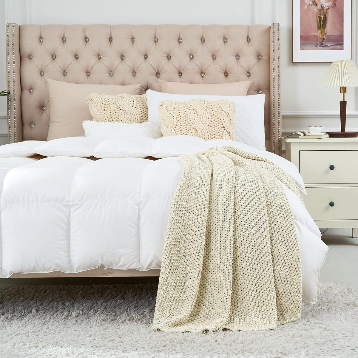 Longhui bedding Chunky Cable Knit Throw Blanket Lightweight Cream 100% Organic Cotton Blanket for