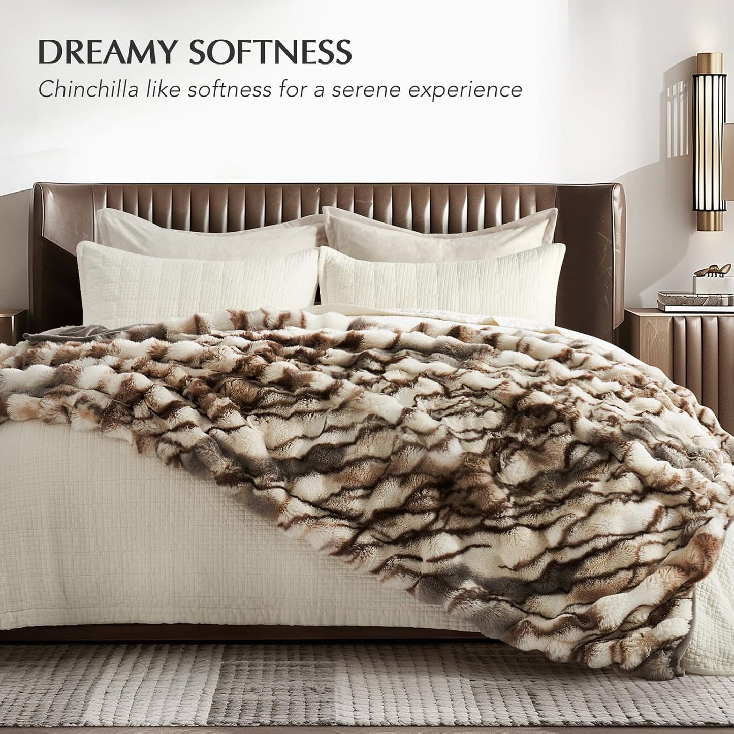 EVERGRACE Ultra Soft Luxury Fluffy Ridgeline Faux Rabbit Fur Throw Blanket, Thick Warm Bubble Throw