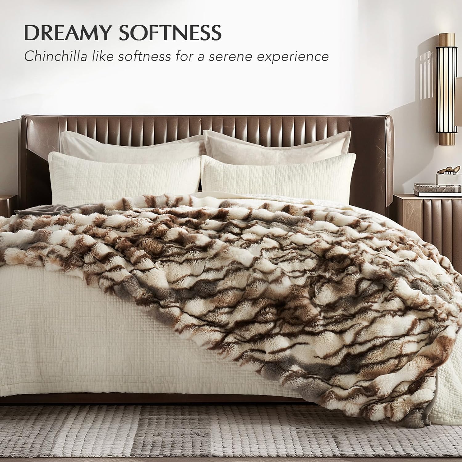 EVERGRACE Ultra Soft Luxury Fluffy Ridgeline Faux Rabbit Fur Throw Blanket, Thick Warm Bubble Throw