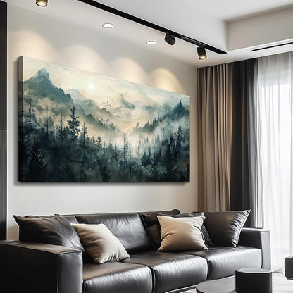 KELIYUAN Large Canvas Misty Forest Wall Art Mountain View Home Decor For Living Room Bedroom Office