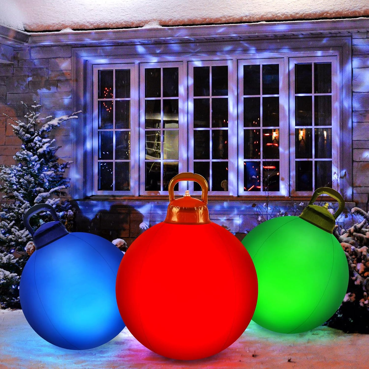 Jetec 3 Pcs Outdoor Light Up Christmas Ball Decorations Large Christmas Inflatable PVC Decorated
