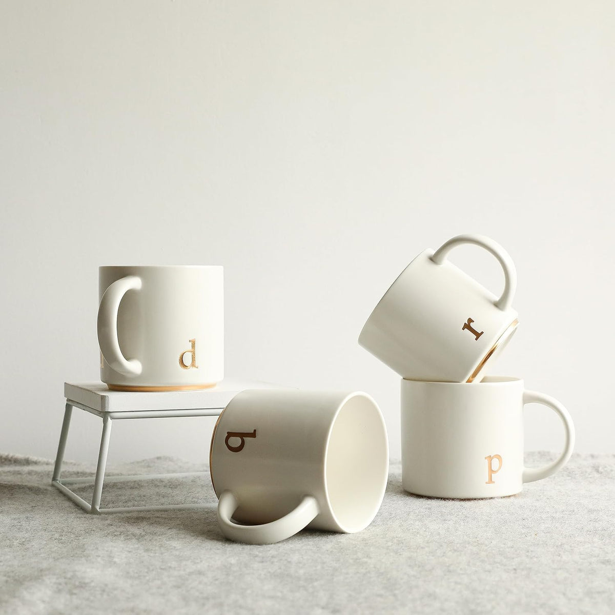 COLLECTIVE HOME - Monogram Ceramic Mugs, 15 oz Golden Initial Coffee Cups, Elegant Alphabet Tea