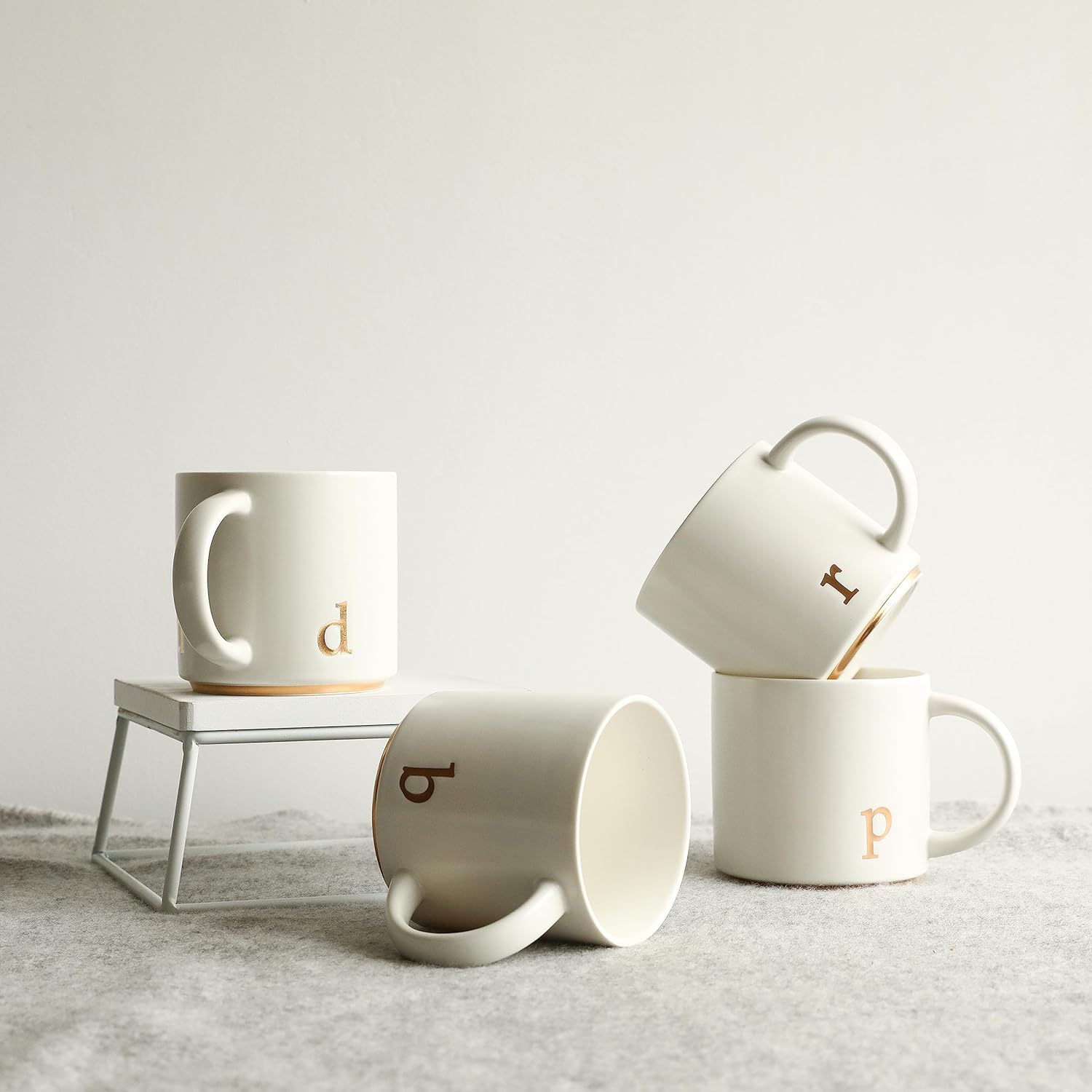 COLLECTIVE HOME - Monogram Ceramic Mugs, 15 oz Golden Initial Coffee Cups, Elegant Alphabet Tea
