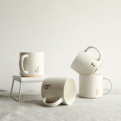 COLLECTIVE HOME - Monogram Ceramic Mugs, 15 oz Golden Initial Coffee Cups, Elegant Alphabet Tea