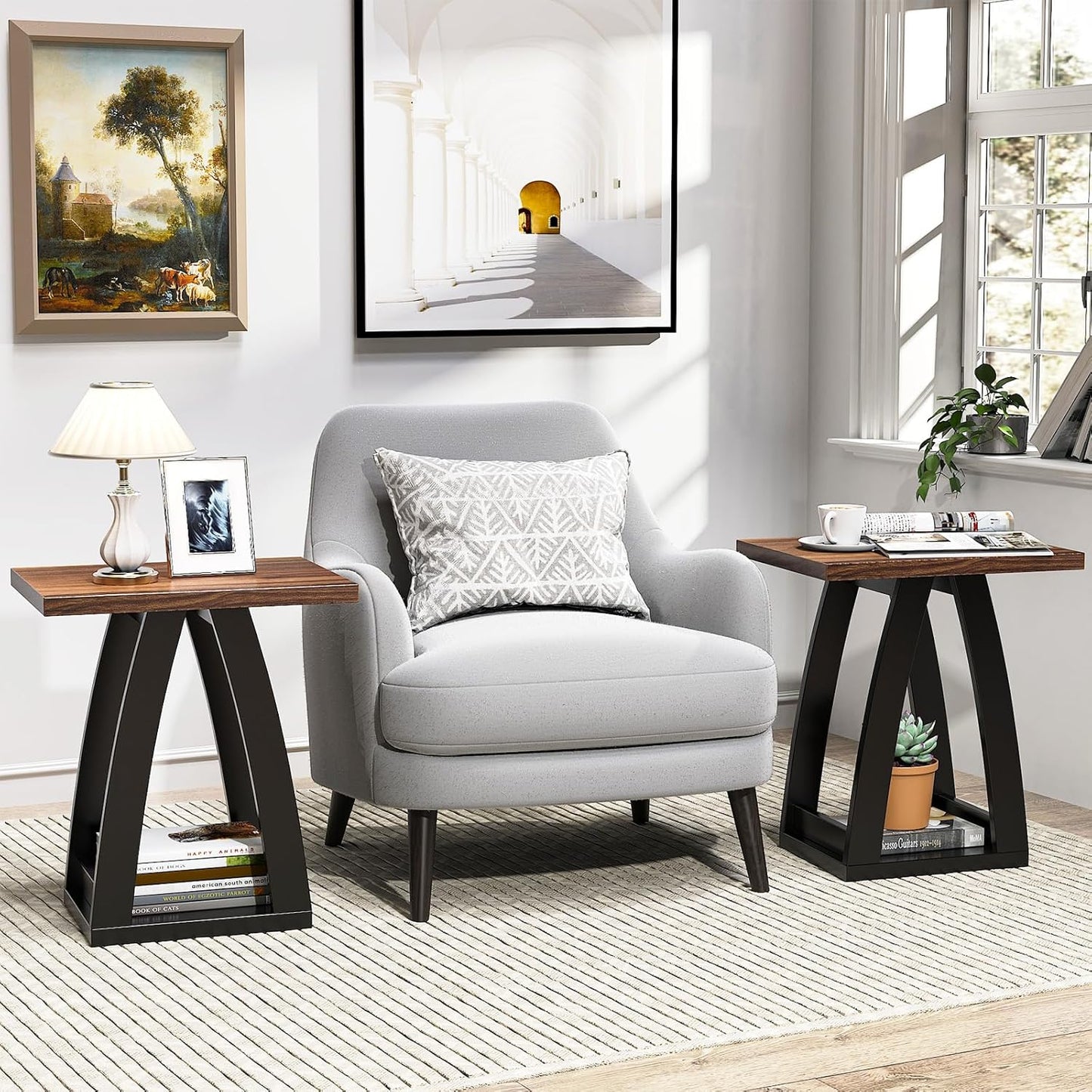 End Table Set of 2, Side Table, Nightstand, Sofa Side Table with Shelf, Modern End Table for Living