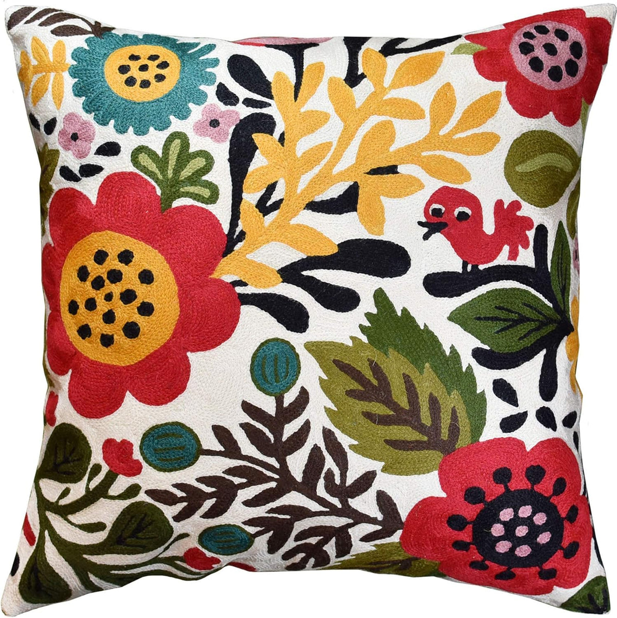 Red Polish Floral Pillow Cover Bird Flower Pillowcase Floral Outdoor Suzani Cushions Flowery Throw
