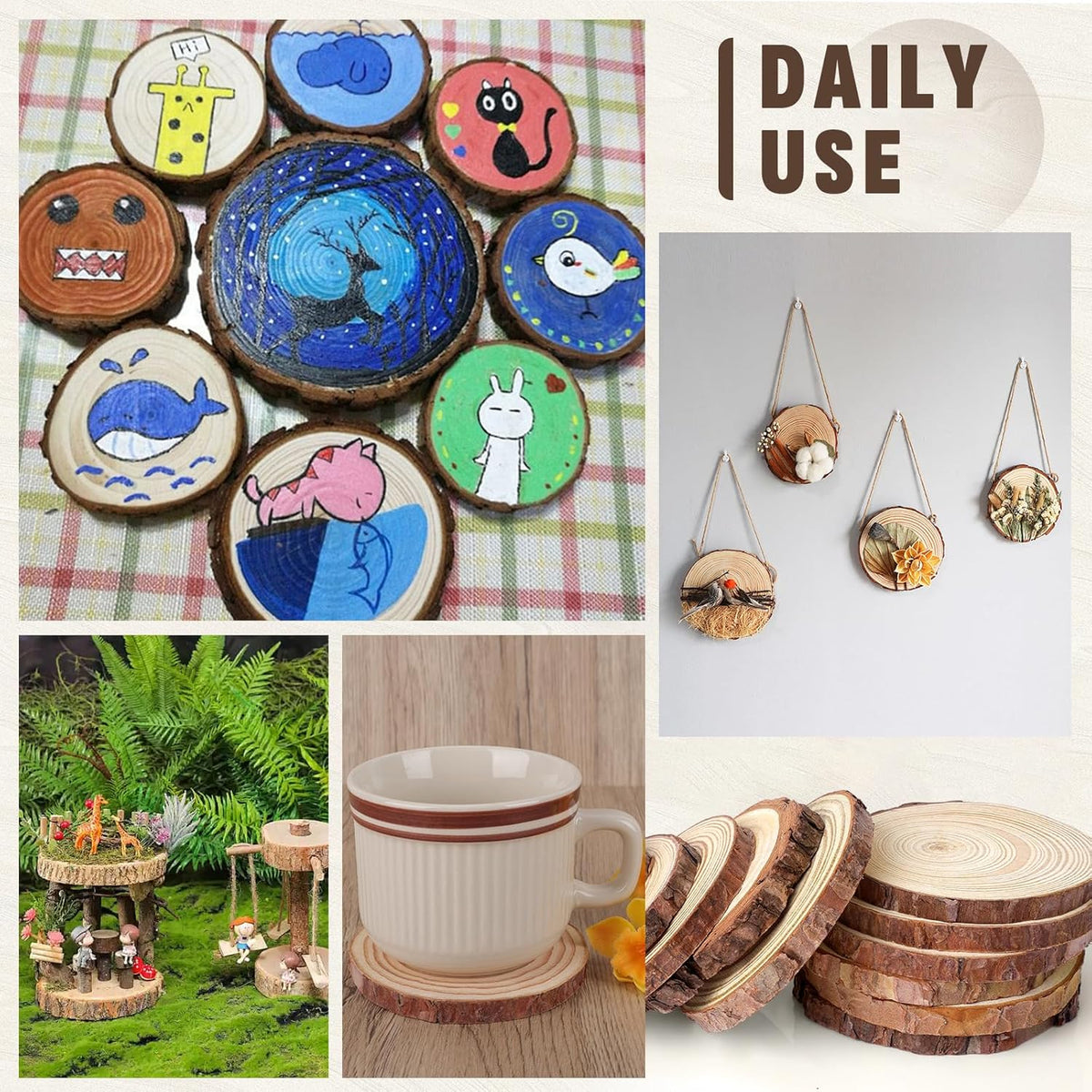 FUMILE Unfinished Natural Wood Slices 4-4.5 Inch, 20 PCS Round Wooden Discs with Tree Bark, Wood