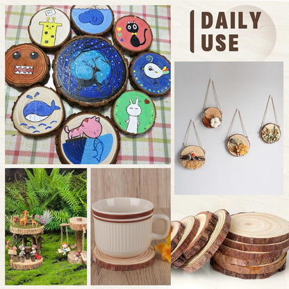 FUMILE Unfinished Natural Wood Slices 4-4.5 Inch, 20 PCS Round Wooden Discs with Tree Bark, Wood