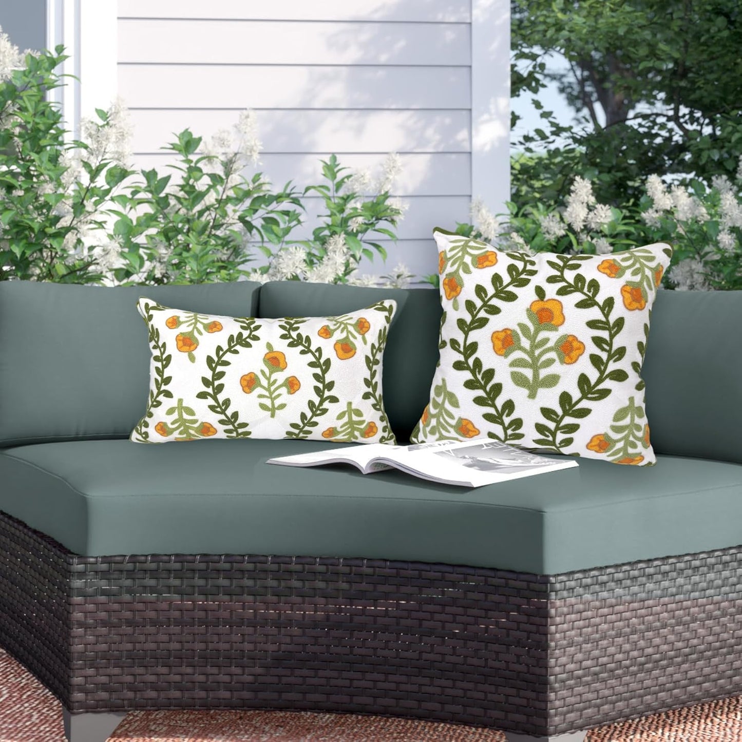 Alysheer Floral Embroidered Summer Decorative Throw Pillow Covers 18"x 18" Set of 2, Farmhouse