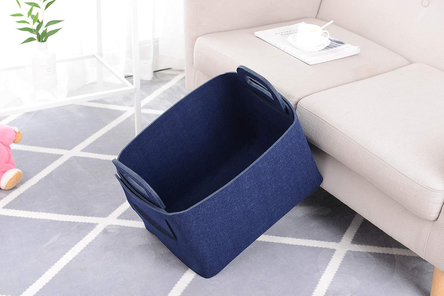 Storage Basket Felt Storage Bin Collapsible& Convenient Box Organizer with Carry Handles for Office