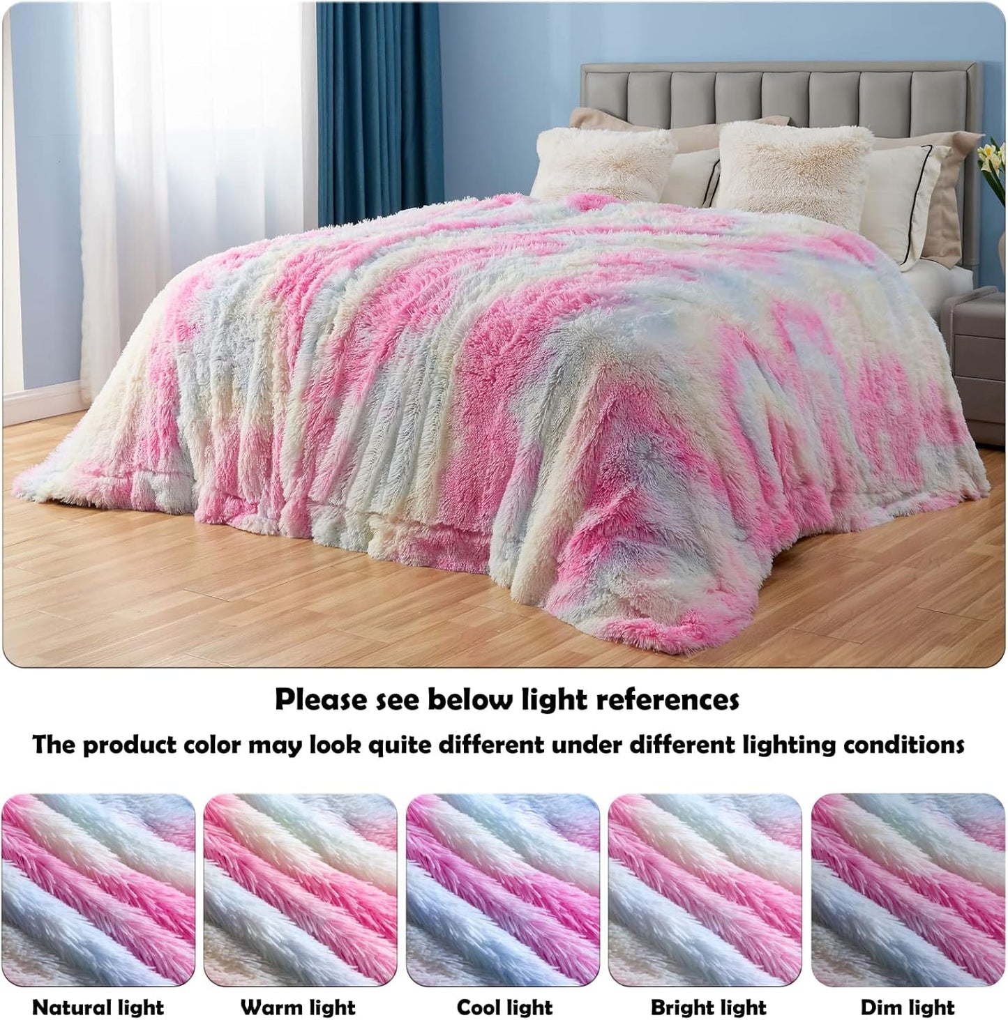 GONAAP Fuzzy Faux Fur Throw Blanket Twin Size Tie-dye Rainbow Super Soft Cozy Plush Fuzzy Shaggy