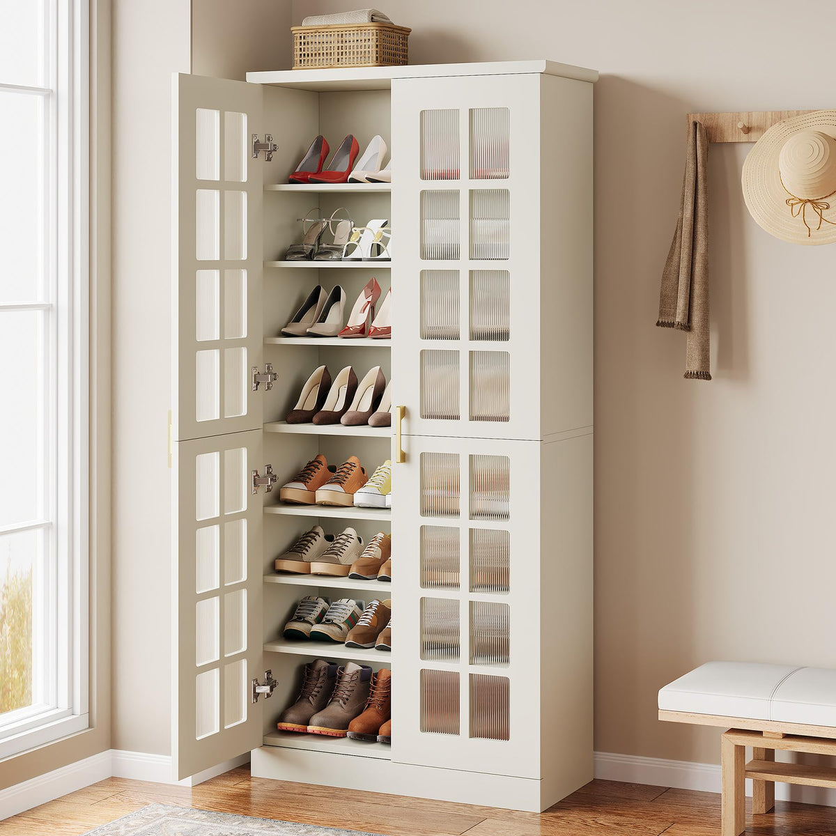 Tribesigns Tall Shoe Cabinet with Doors, 8-Tier Modern Shoe Storage Cabinet