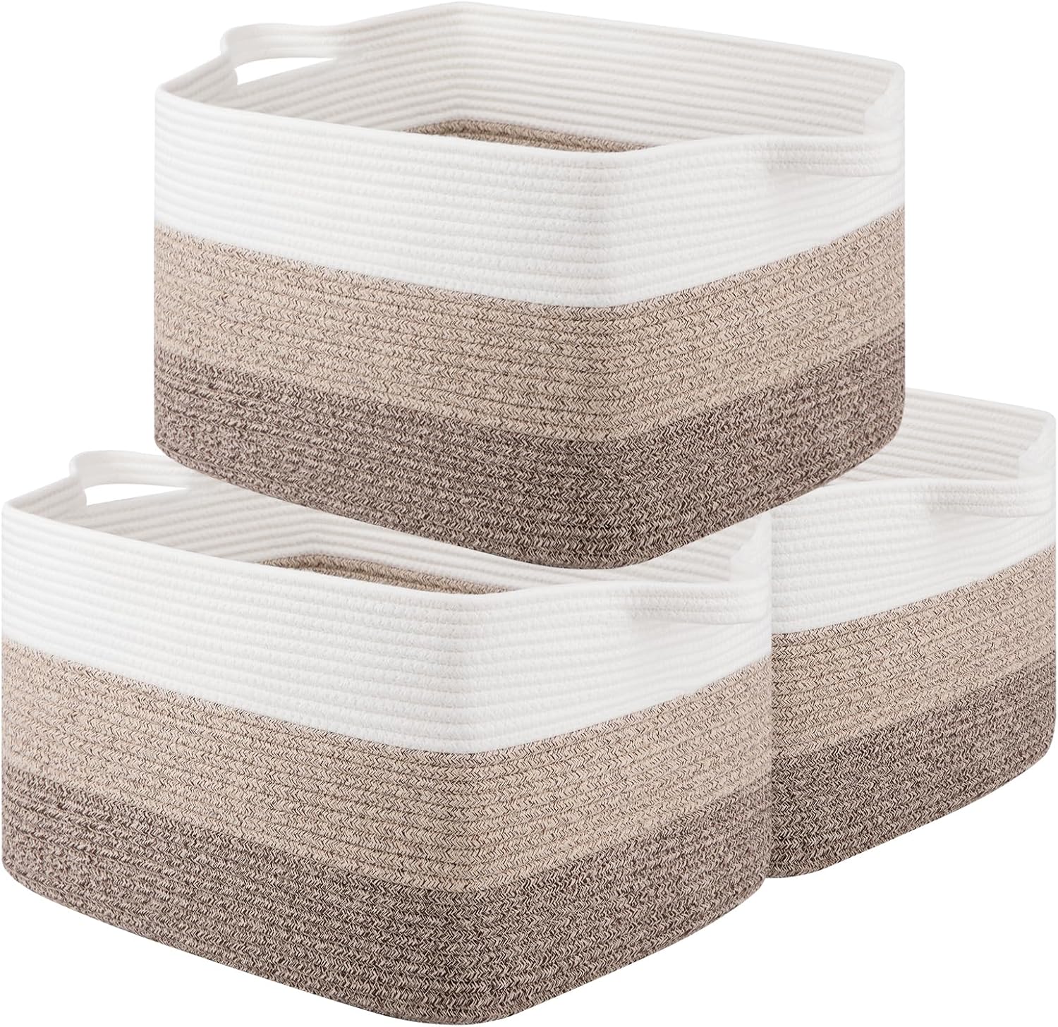 OIAHOMY Rectangle Woven Storage Basket - Nursery Cotton Rope Baskets for Storage, Toy Basket