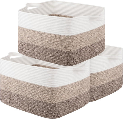 OIAHOMY Rectangle Woven Storage Basket - Nursery Cotton Rope Baskets for Storage, Toy Basket