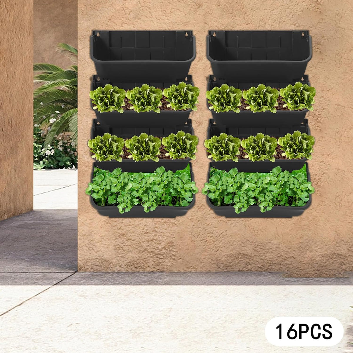 Vertical Wall Planter 16Pcs, 13 inch Wall Mounted Garden Planters, Plastic Wall Hanging Planter