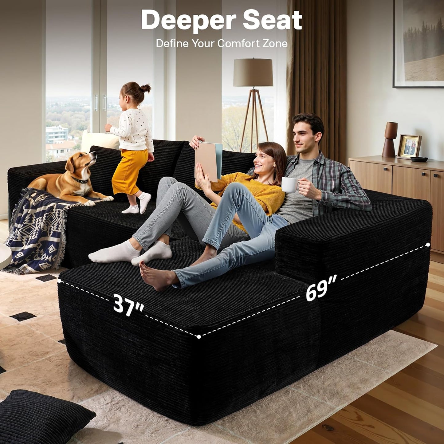 104" Cloud Sectional Couches for Living Room,L Shaped Boneless Couch in A Box,Sleeper Sofa with