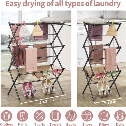 APEXCHASER Clothes Drying Rack, 3-Tier Laundry Drying Rack for Clothes, Expandable Metal Clothing