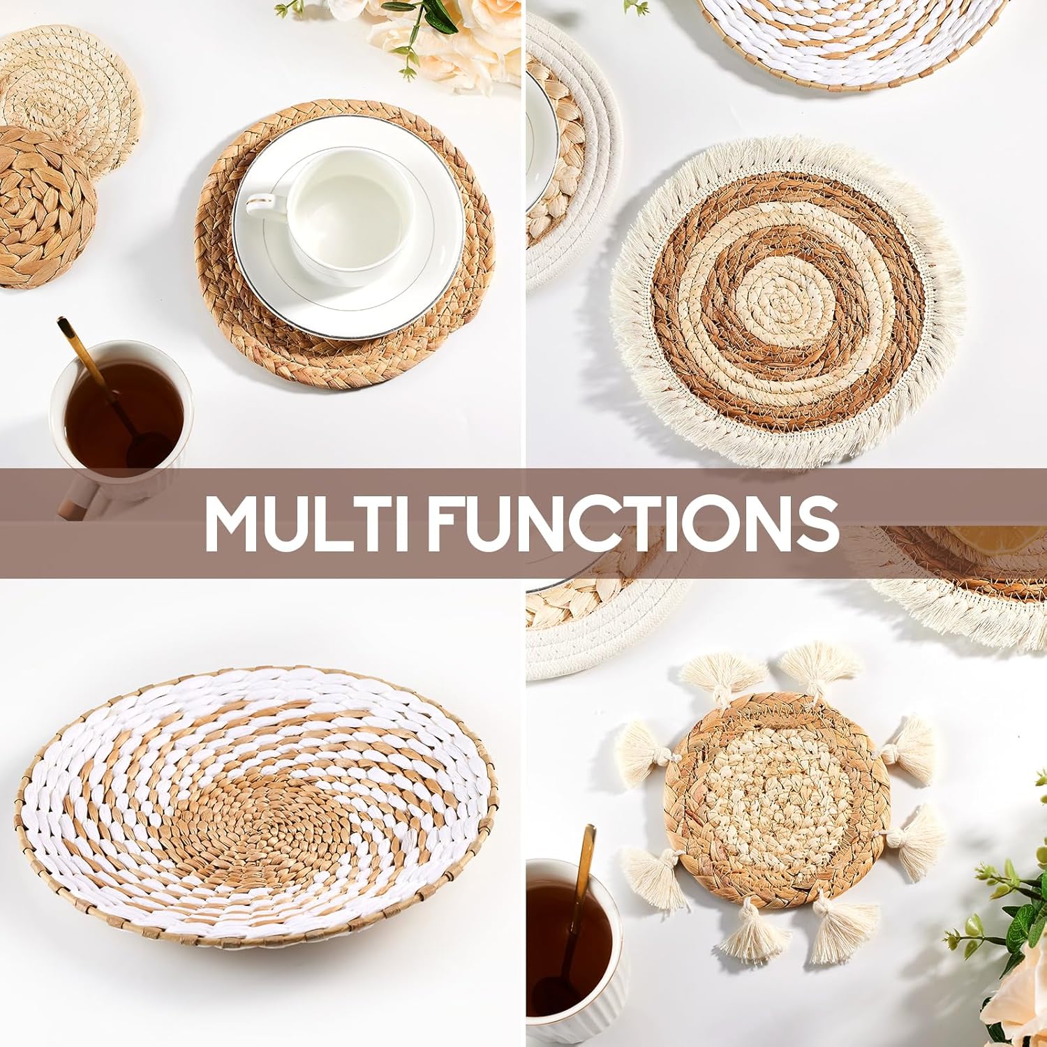 7 Pack Boho Wall Basket Decor - Seagrass Rattan Wicker Wall Decor Round Handmade Hanging Rustic